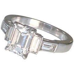 Platinum Emerald Cut Diamond  1.50 CT, Engagement Ring, GIA-EVS2