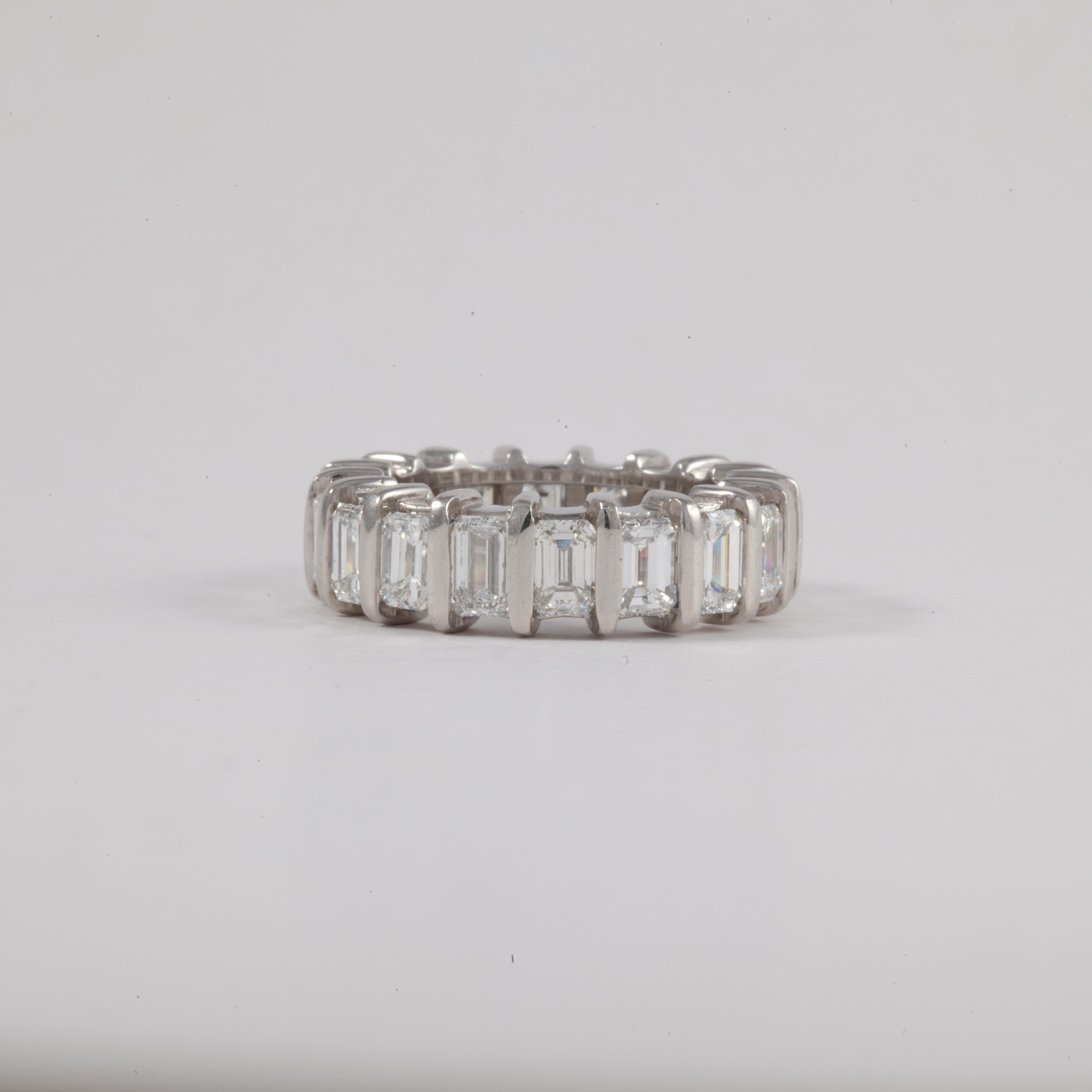 Women's or Men's Emerald-Cut Diamond Eternity Band in Platinum For Sale