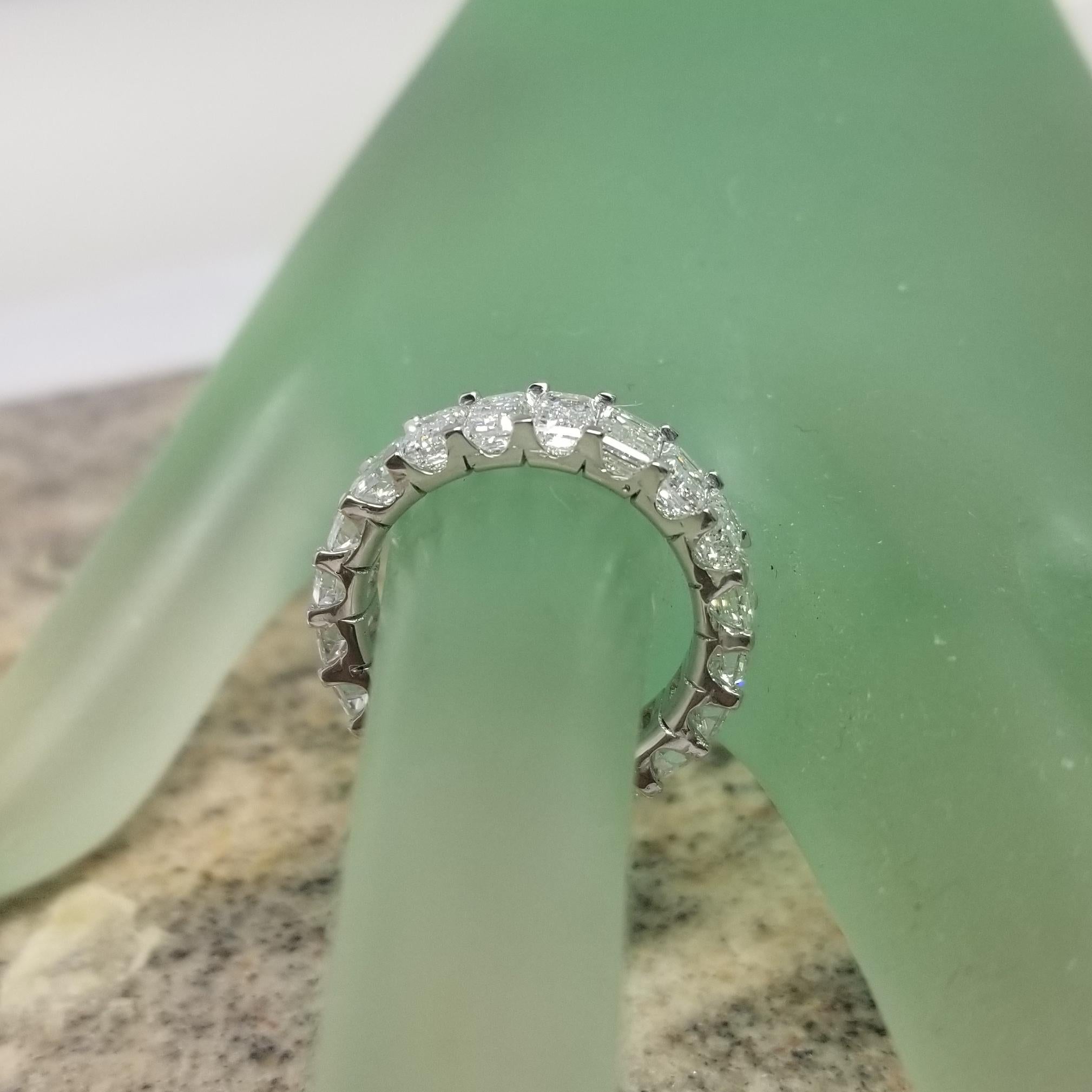 Women's or Men's Platinum Emerald Cut Diamond Eternity Ring Weighing 8.20 Carats