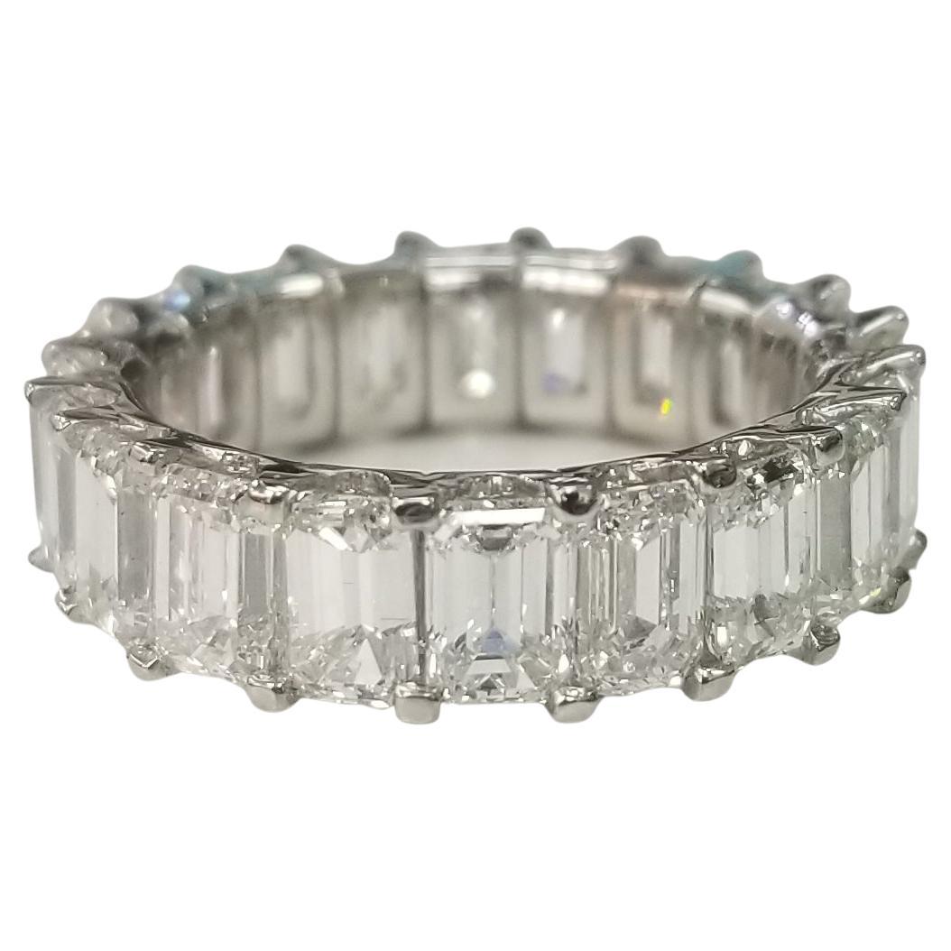 Platinum Emerald Cut Diamond Eternity Ring Weighing 8.20 Carats