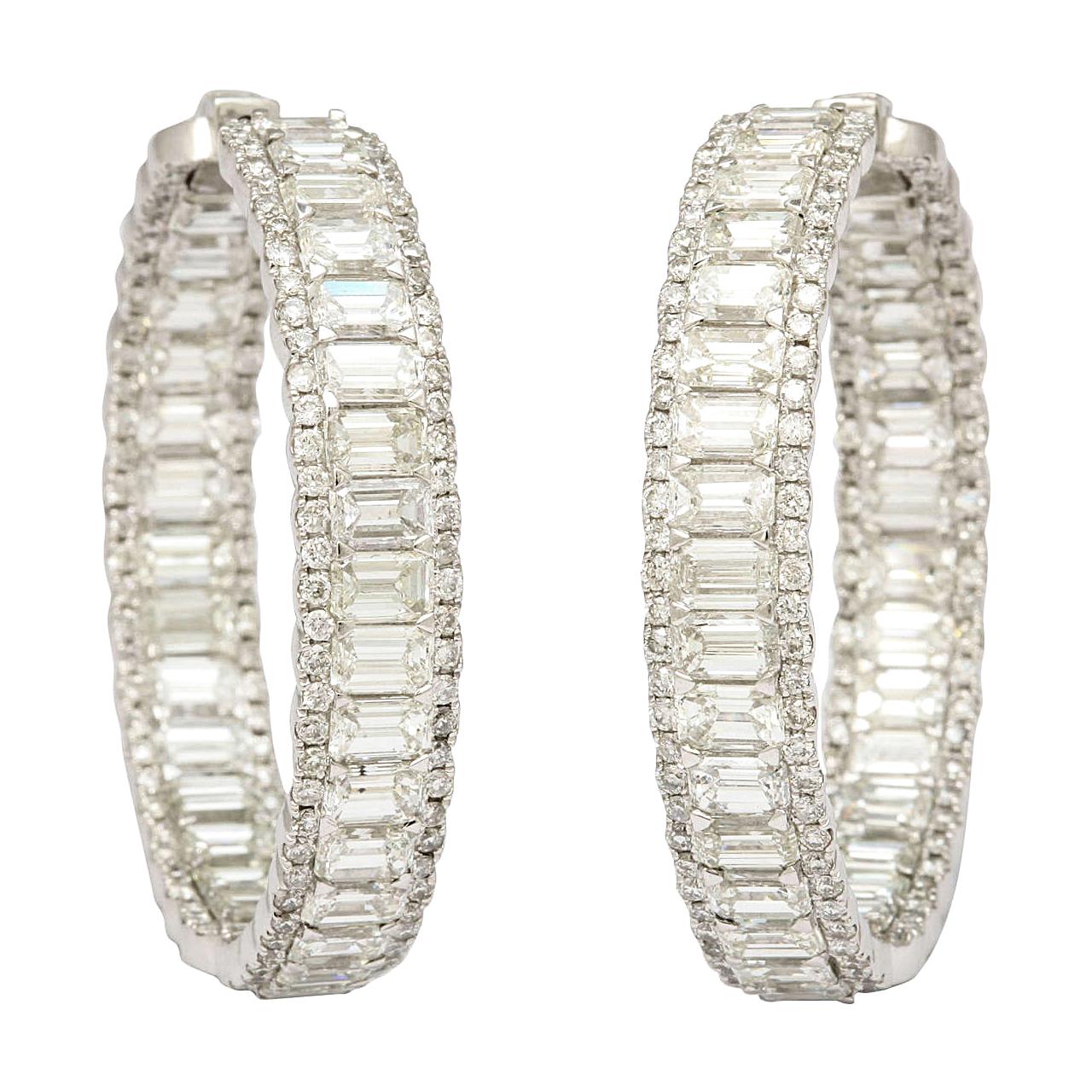 Brilliante Choice of Emerald or Oval Cut Simulated Diamond Hoop Earrings main image 1
