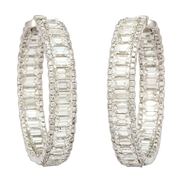 Platinum Emerald Cut Diamond Hoop Earrings at 1stDibs emerald diamond