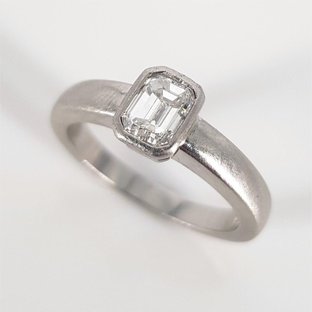 Platinum Emerald Cut Diamond Ring For Sale 5