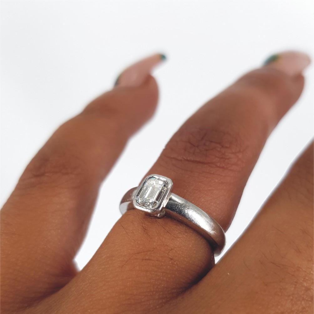 Platinum Emerald Cut Diamond Ring For Sale 6