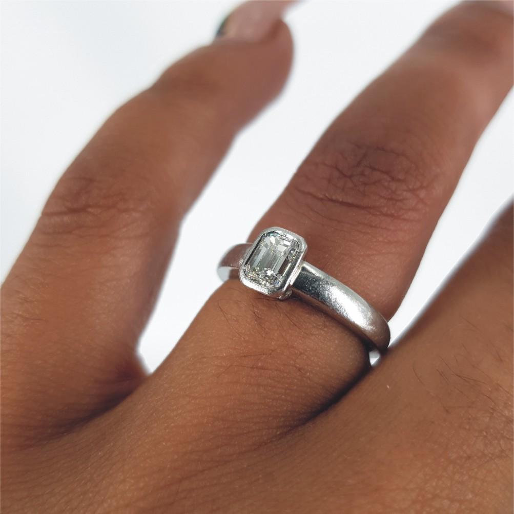 Platinum Emerald Cut Diamond Ring For Sale 7