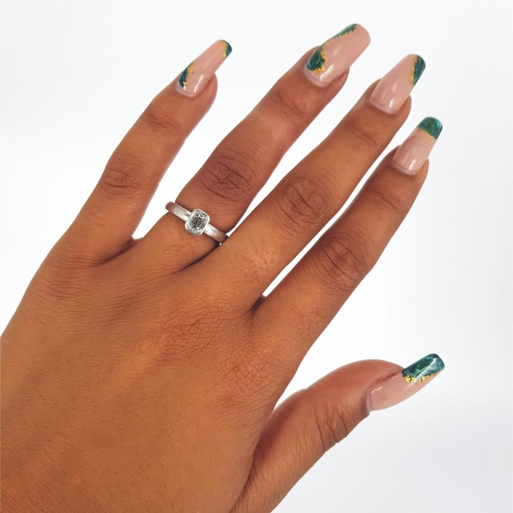 Platinum Emerald Cut Diamond Ring For Sale 9