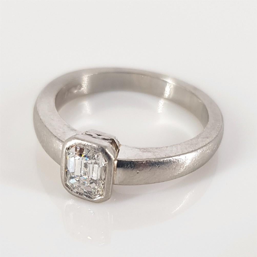 Platinum Emerald Cut Diamond Ring For Sale 2