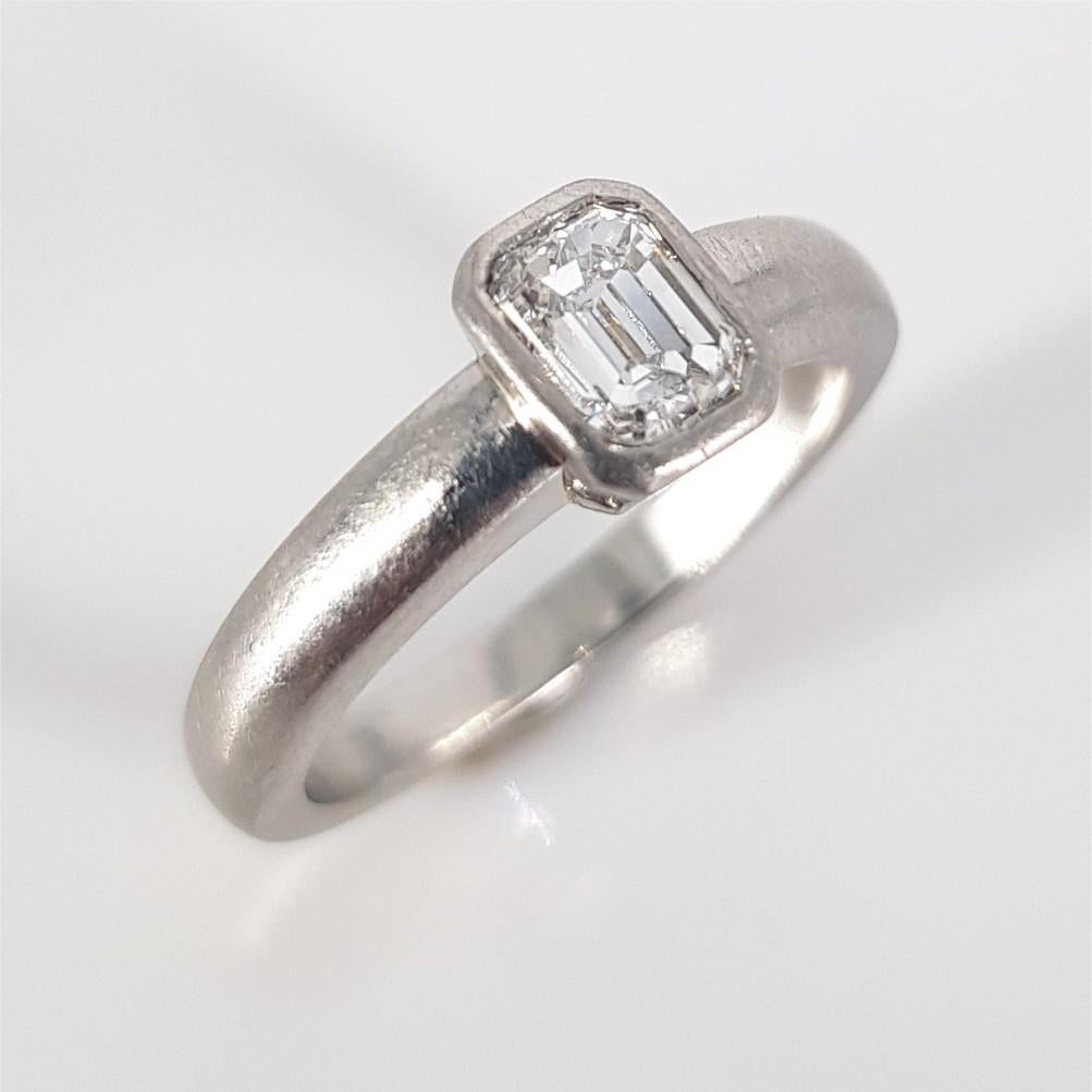 Platinum Emerald Cut Diamond Ring For Sale 4