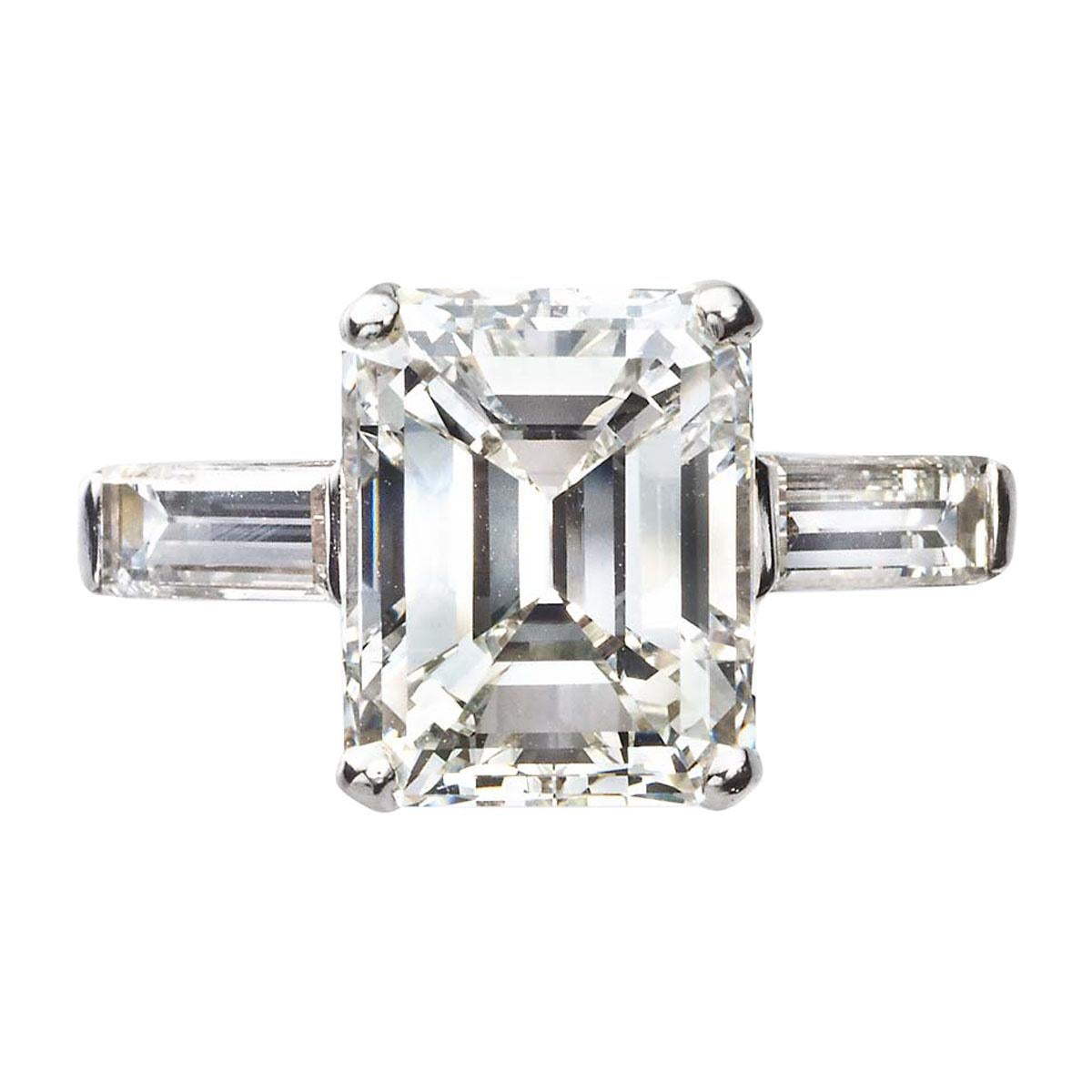 Platinum Emerald Cut Diamond Ring