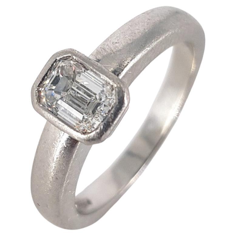 Platinum Emerald Cut Diamond Ring For Sale