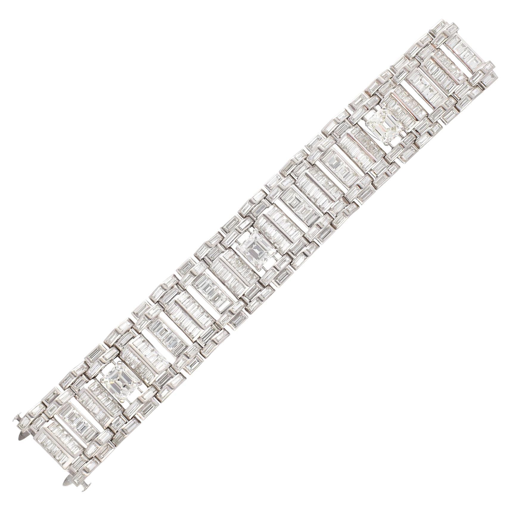Platinum Emerald Cut Diamonds Bracelet For Sale