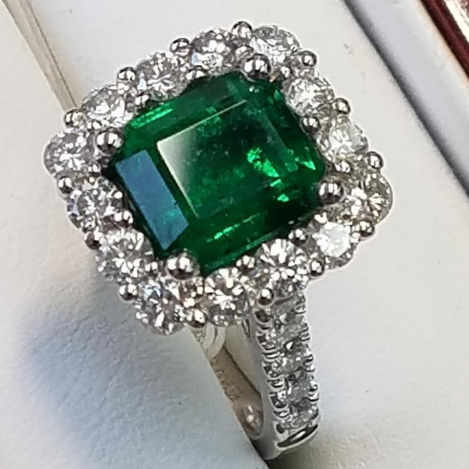 Platinum Emerald Cut Emerald and Diamond Ring
3.40 Carats of Emeralds
1.44 Carats of Diamonds
Emerald Cut 
Platinum