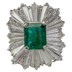 Platinum Emerald-Cut Emerald and Tapered Baguette Ballerina Ring