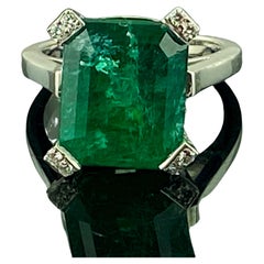 Platinum Emerald Cut Emerald Ring with Diamonds