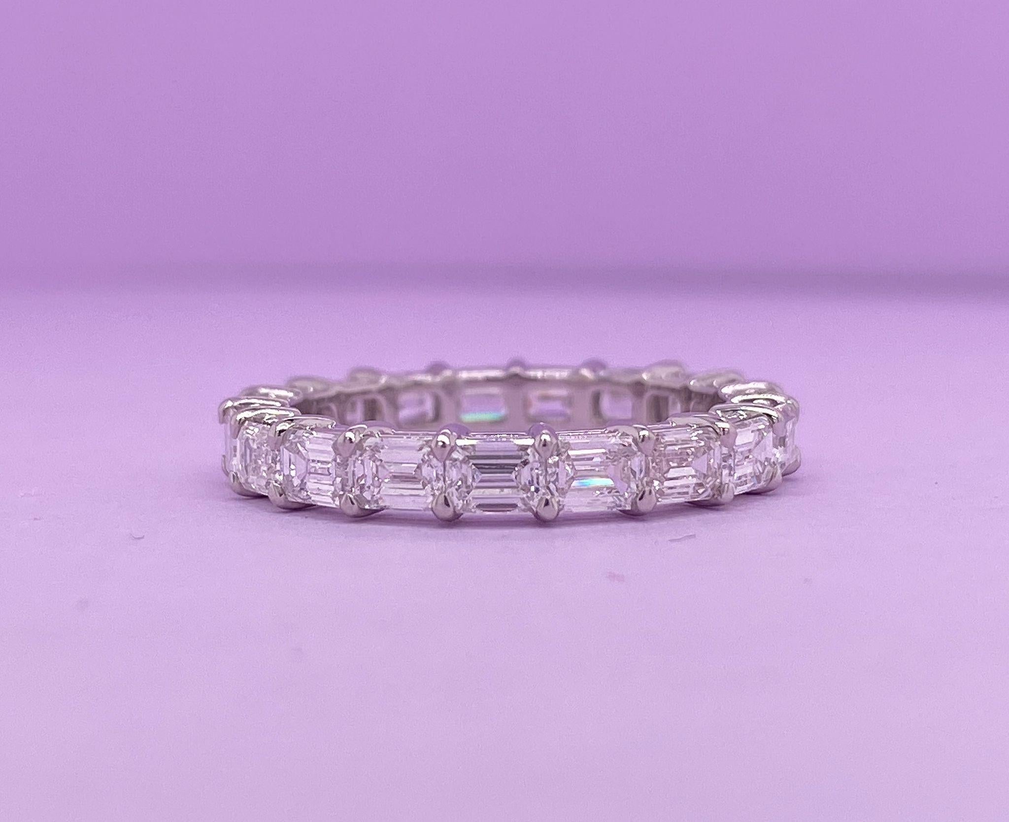 Platinum Emerald Cut Horizontal Diamond Eternity Band  In New Condition For Sale In Cedarhurst, NY