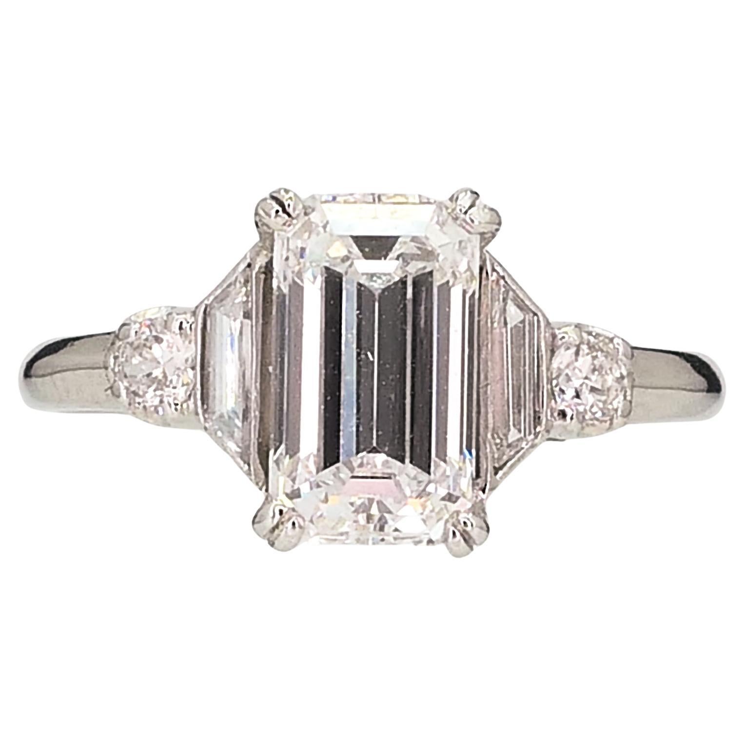 Platinum Emerald Cut Natural 1.21ct Diamond Engagement Ring i12451 For Sale