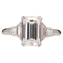 Bague de fiançailles en platine avec diamant naturel taille émeraude de 1,21 carat i12451