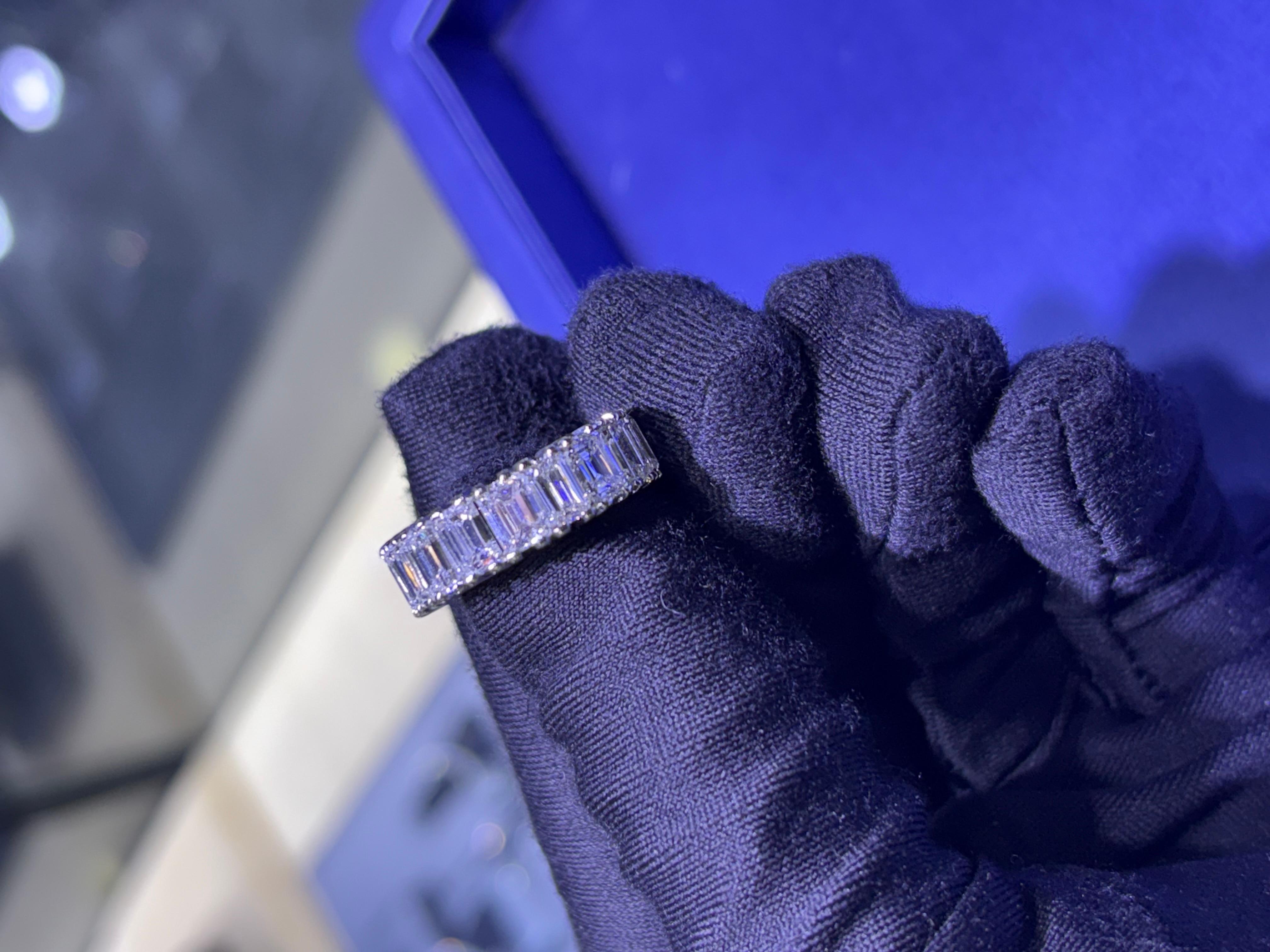 Platinum Emerald Cut Natural Diamond Eternity Band For Sale 2