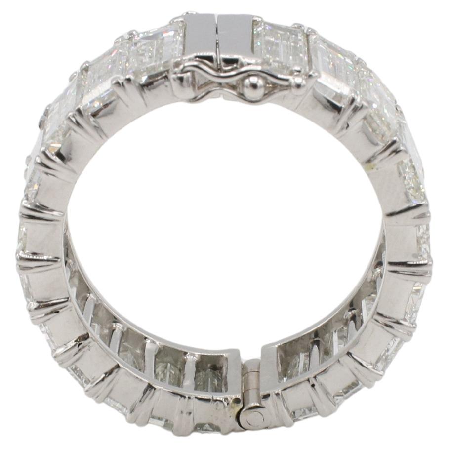 Women's Platinum Emerald Cut Natural Diamond Hinged Open Close Eternity Band Ring