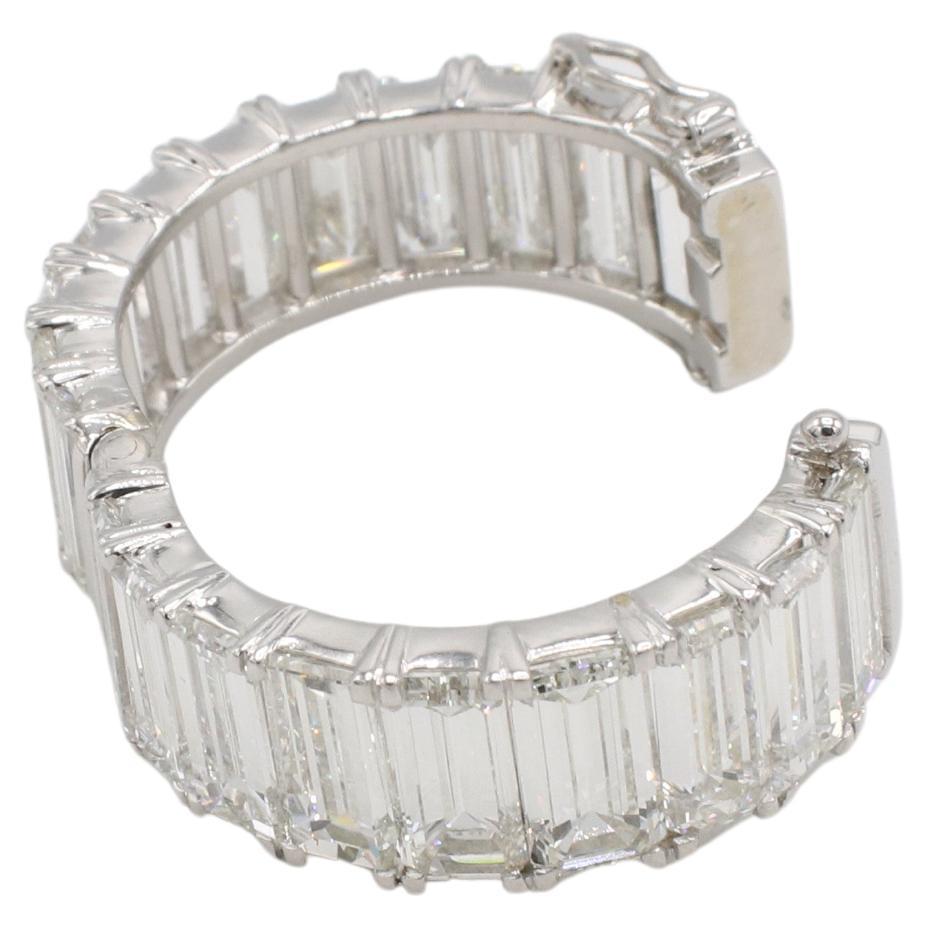 Platinum Emerald Cut Natural Diamond Hinged Open Close Eternity Band Ring 1