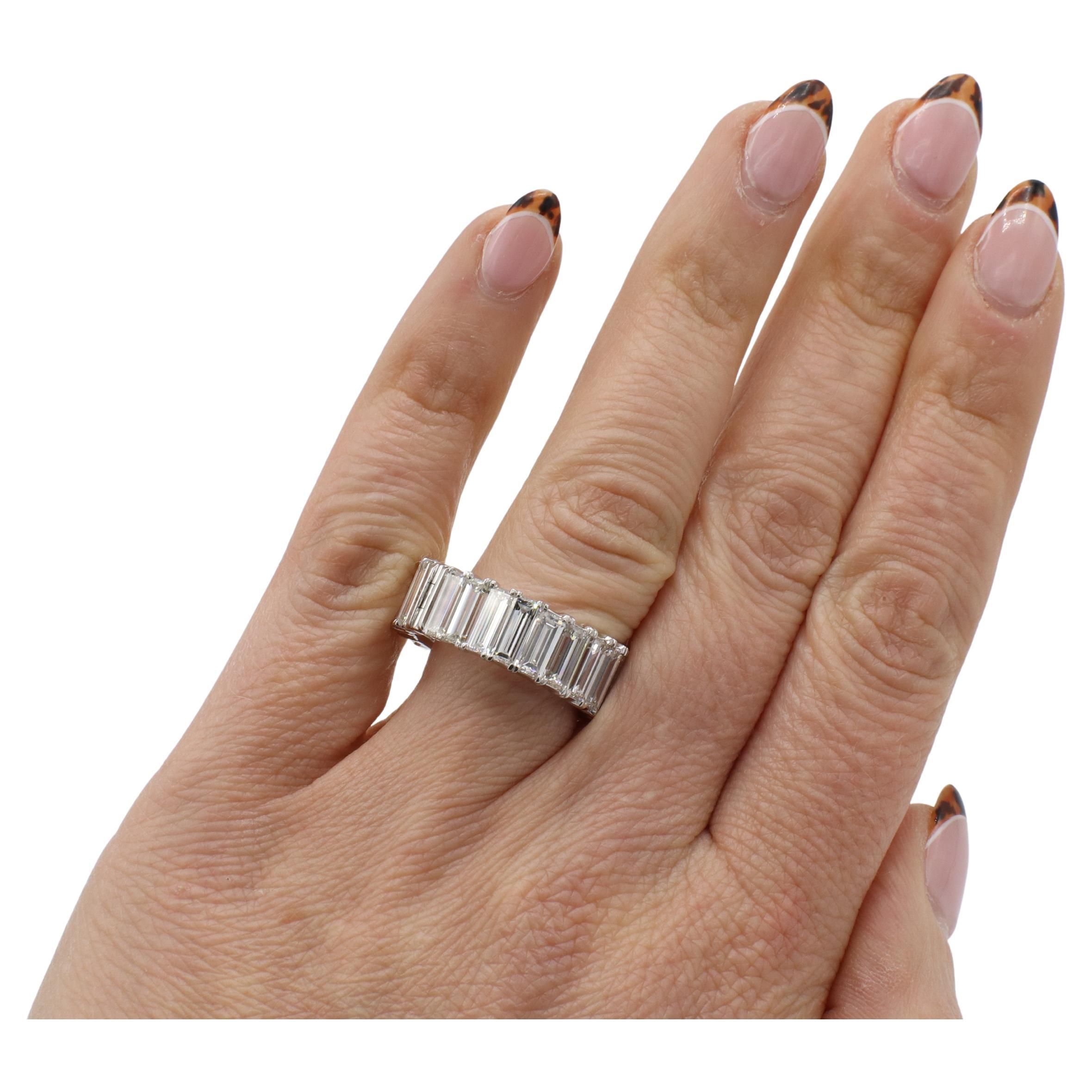 Platinum Emerald Cut Natural Diamond Hinged Open Close Eternity Band Ring 2