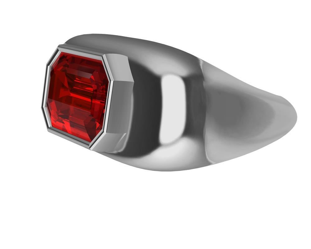 For Sale:  Platinum Emerald Cut Pigeon Blood Ruby Sculpture Ring 3