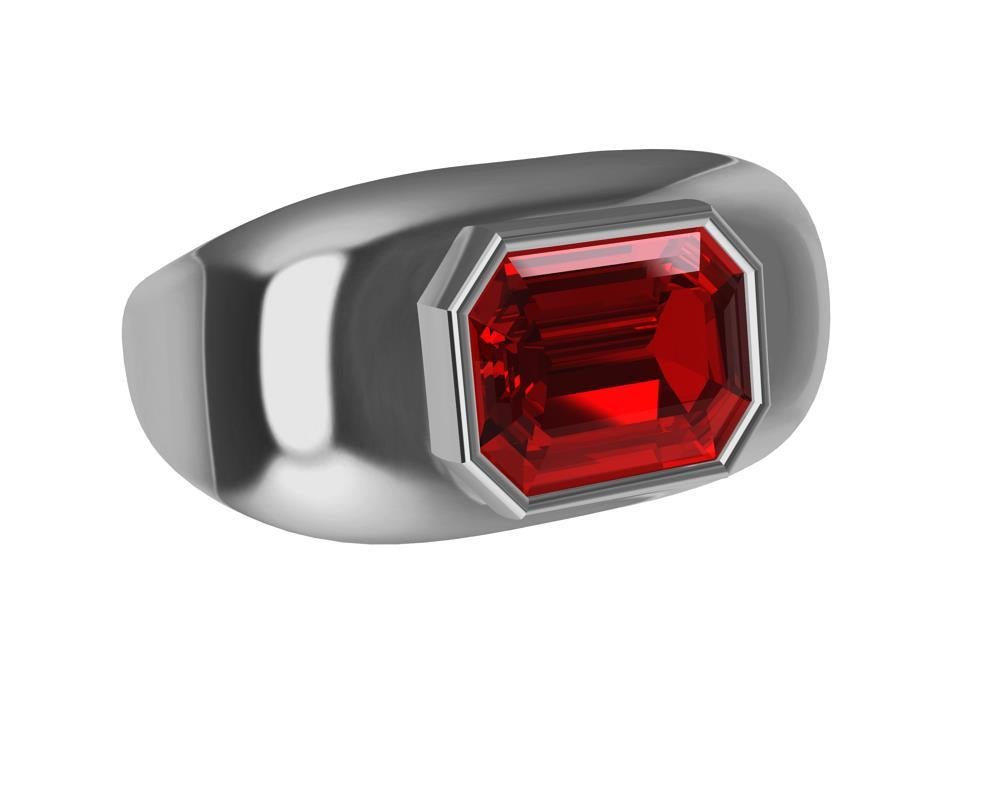 For Sale:  Platinum Emerald Cut Pigeon Blood Ruby Sculpture Ring 4