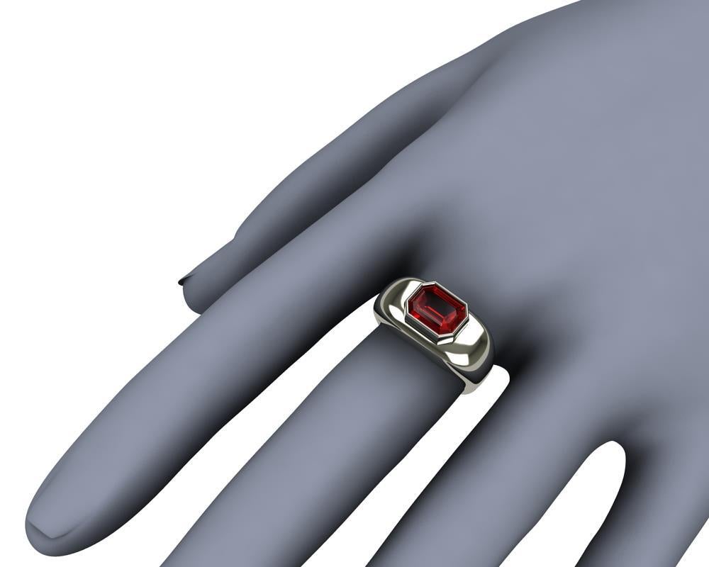 For Sale:  Platinum Emerald Cut Pigeon Blood Ruby Sculpture Ring 5