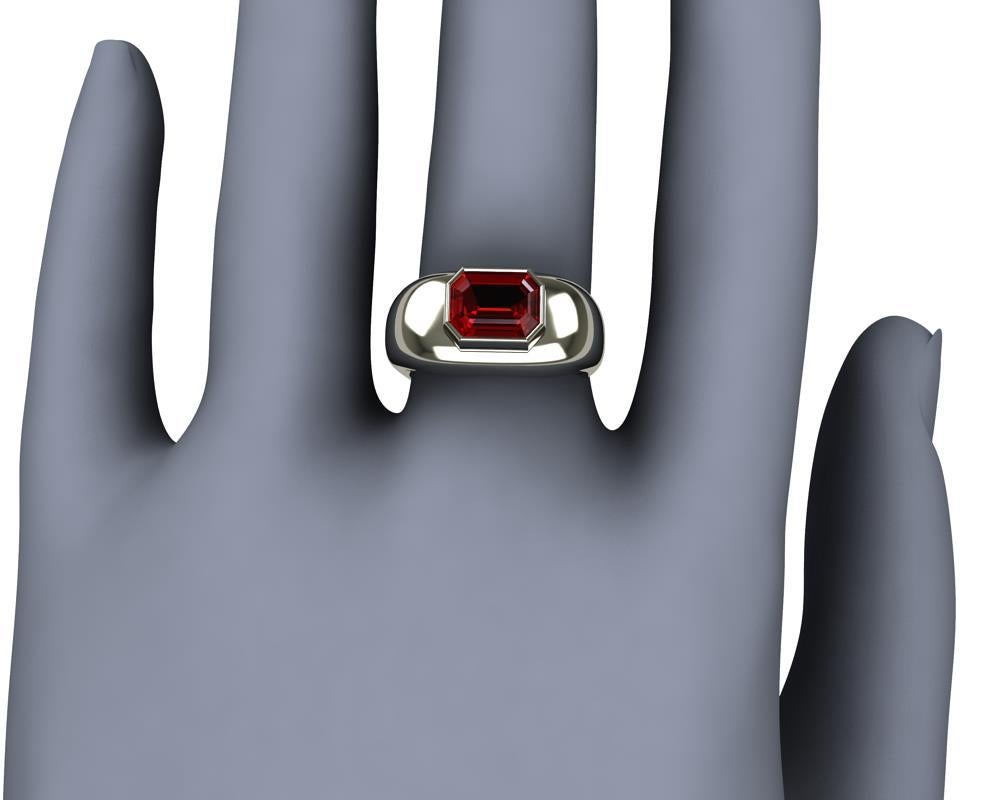 For Sale:  Platinum Emerald Cut Pigeon Blood Ruby Sculpture Ring 7
