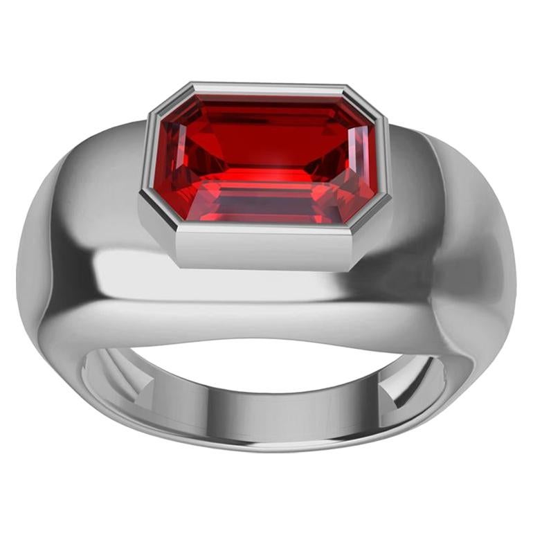 Platinum Emerald Cut Pigeon Blood Ruby Sculpture Ring