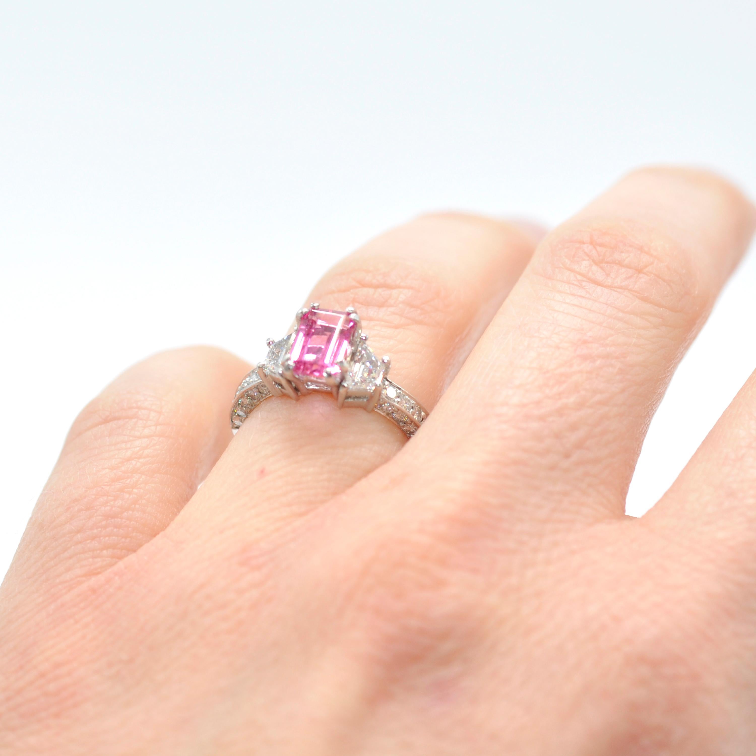 pink sapphire emerald cut ring