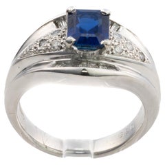Platin Smaragdschliff Saphir und Diamant Kuppel Ring