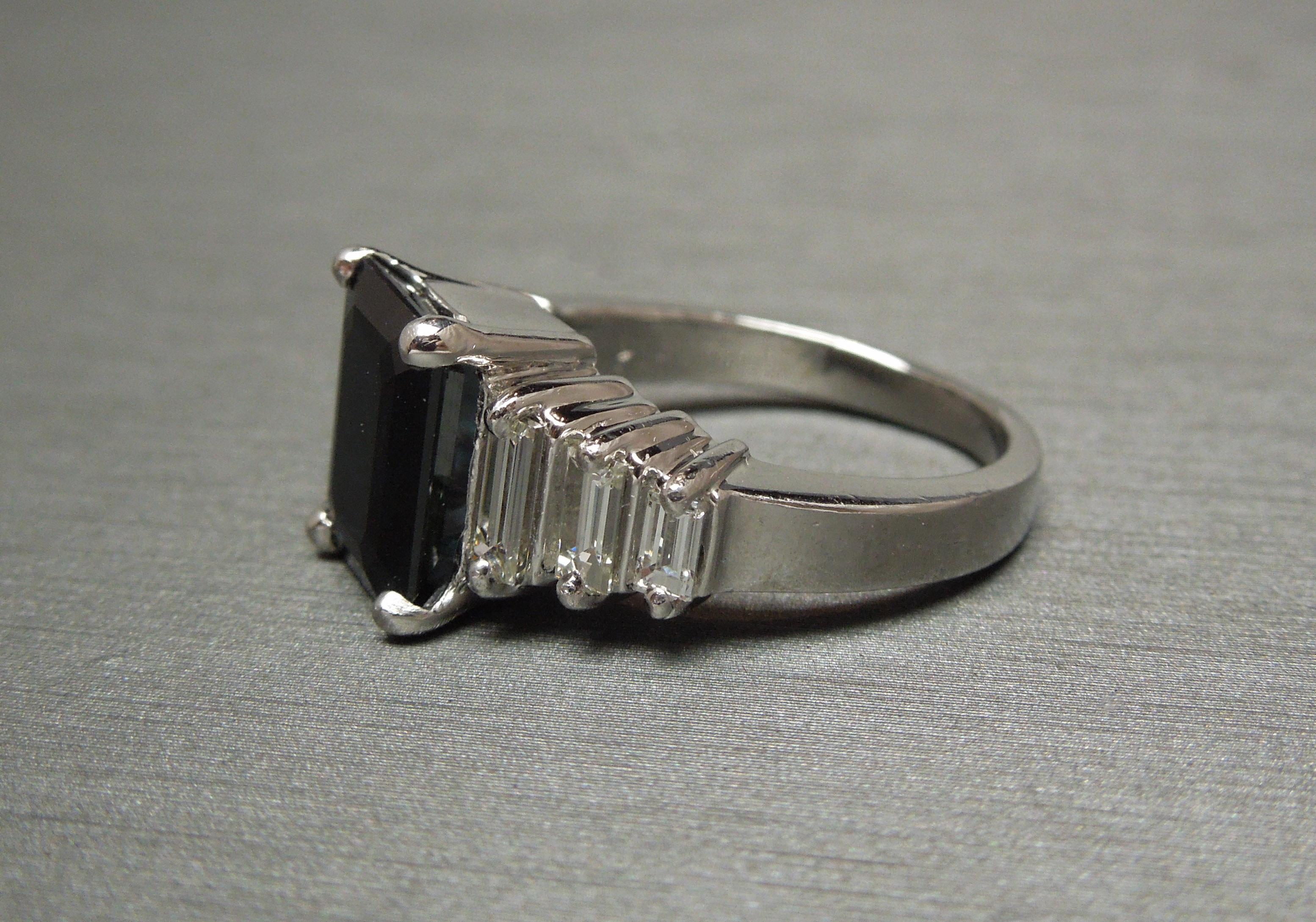 Women's Platinum 4 carat Emerald Cut Sapphire Ring For Sale