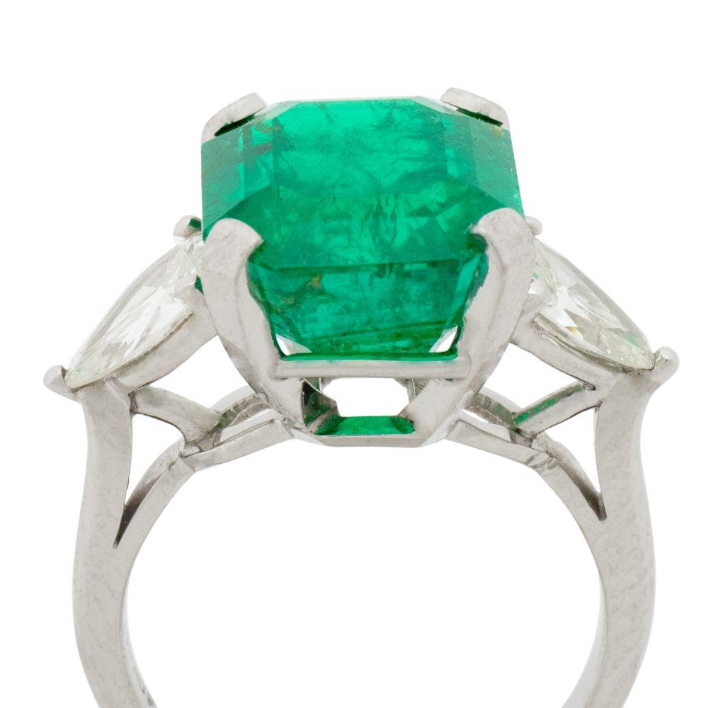 da uomo o donna Anello in platino con diamante smeraldo e 3 pietre, AGL in vendita