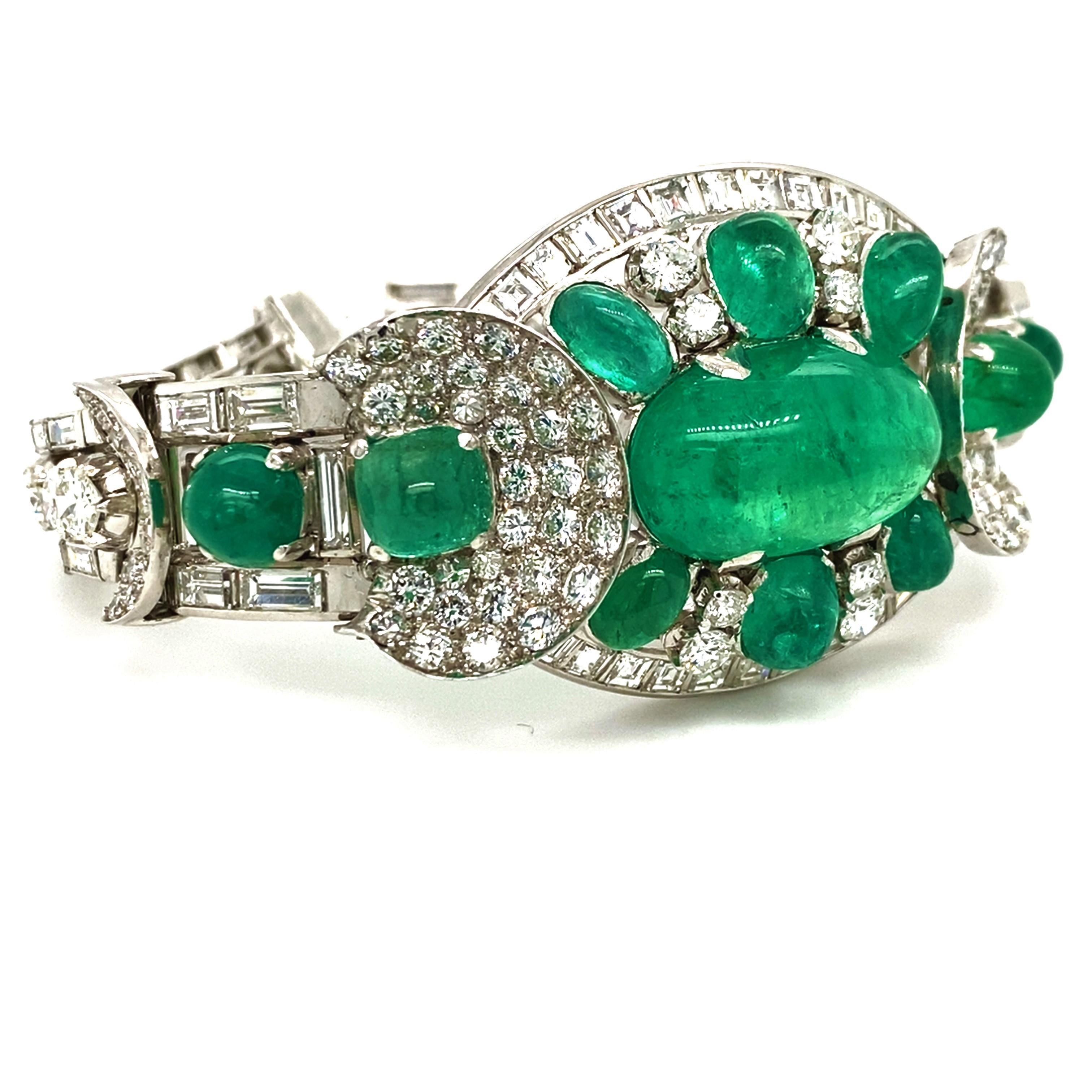 Retro Platinum Emerald Diamond Bracelet, circa 1950