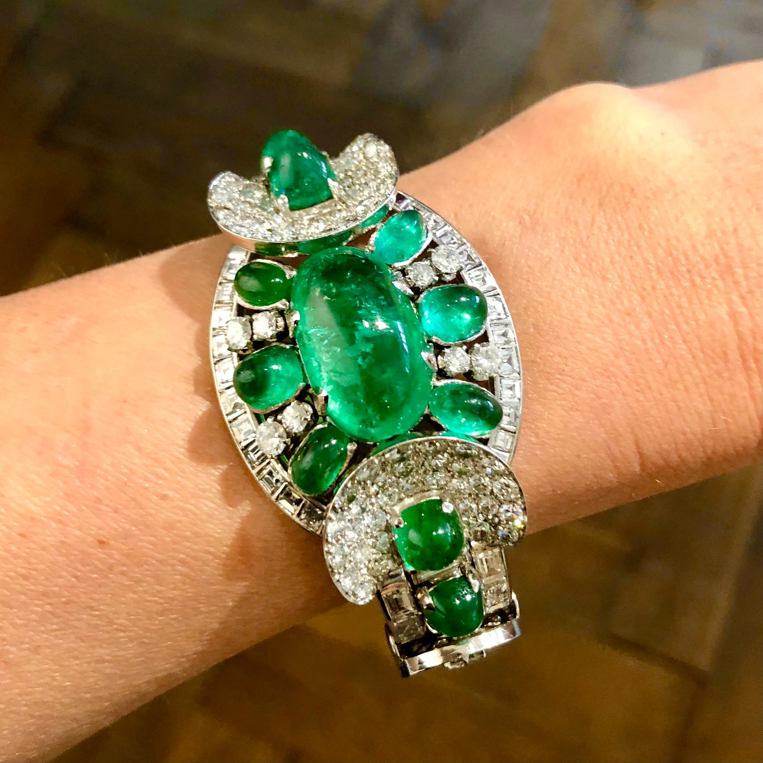 Platinum Emerald Diamond Bracelet, circa 1950 1