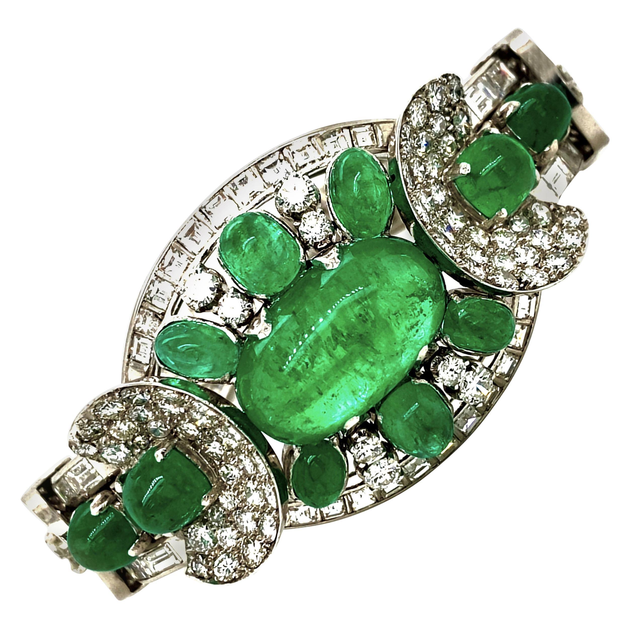 Platinum Emerald Diamond Bracelet, circa 1950