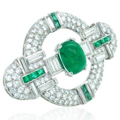 Platinum Emerald Diamond Brooch
