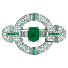 Platinum Emerald Diamond Brooch