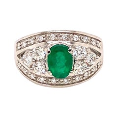 Platinum Emerald Diamond Cocktail Ring