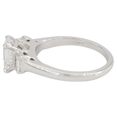 Platinum Emerald Diamond Cut Three-Stone Engagement Ring