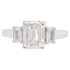 Platinum Emerald Diamond Cut Three-Stone Engagement Ring