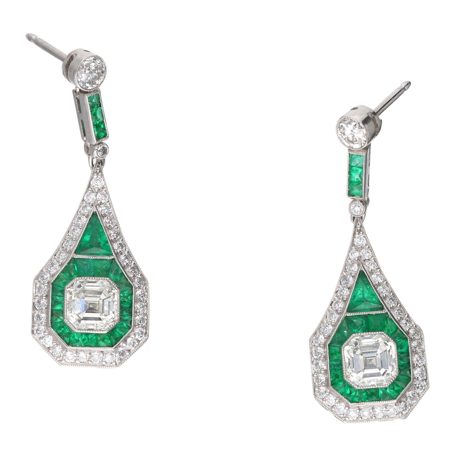 emerald platinum earrings