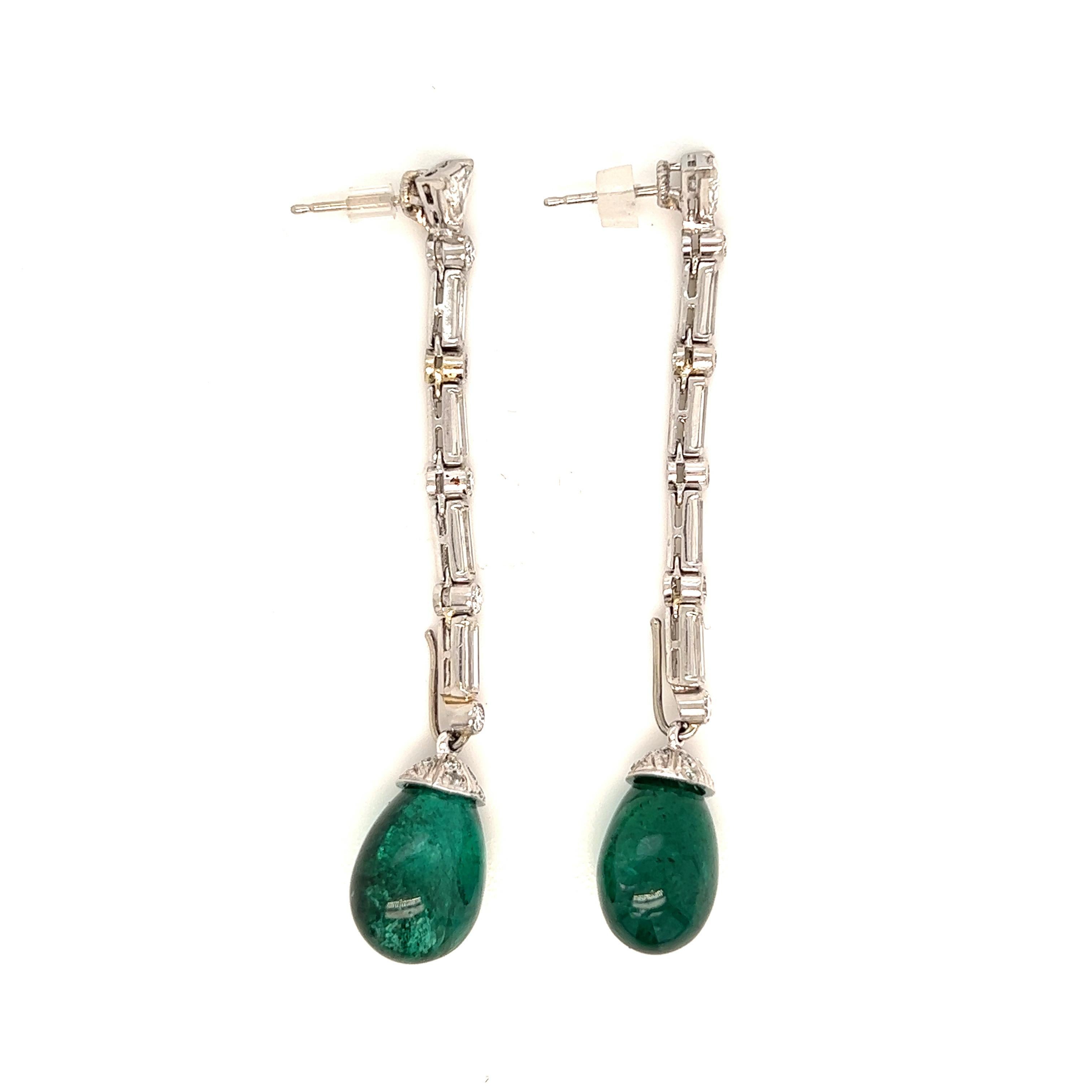 Art Deco Platinum Emerald & Diamond Earrings  For Sale