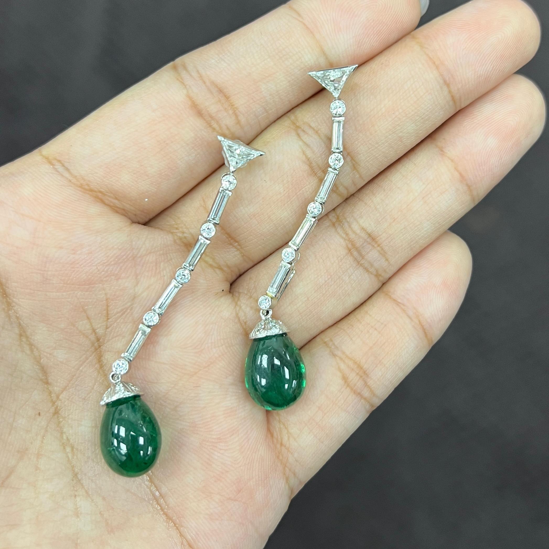 Platinum Emerald & Diamond Earrings  For Sale 3