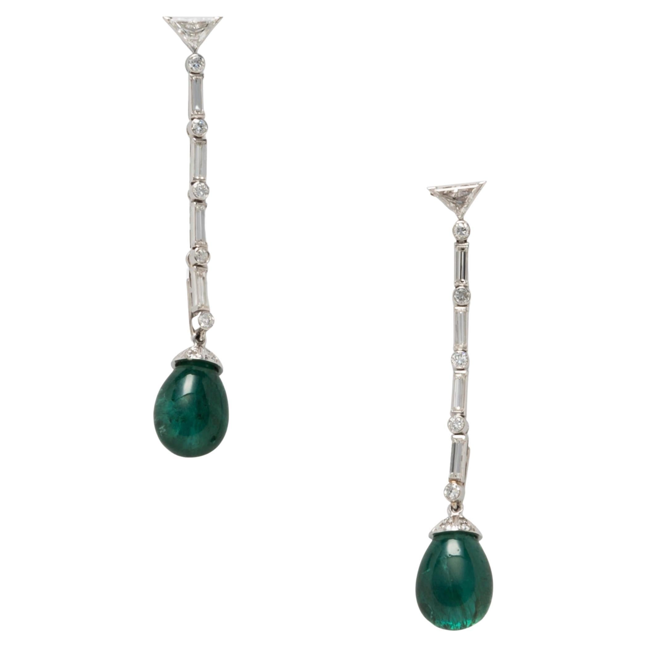 Platinum Emerald & Diamond Earrings  For Sale