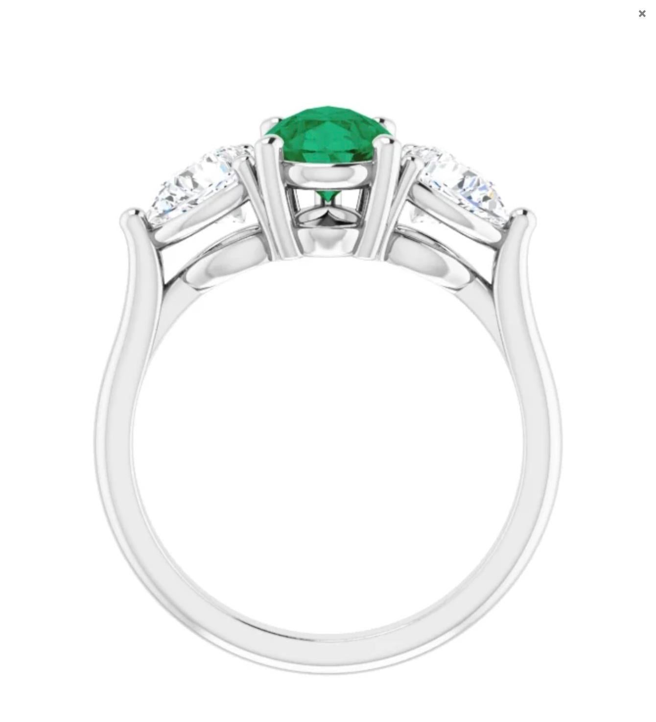 Pear Cut Platinum, Emerald & Diamond Engagement Ring 3 Stone Pear Shape 2.20ct For Sale