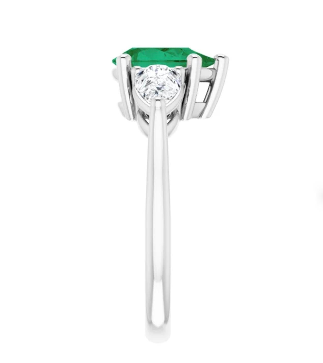 Platinum, Emerald & Diamond Engagement Ring 3 Stone Pear Shape 2.20ct For Sale 1