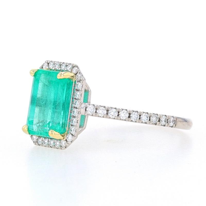Platinum Emerald & Diamond Halo Ring - 18k Emerald Cut 2.34ctw GIA In New Condition For Sale In Greensboro, NC