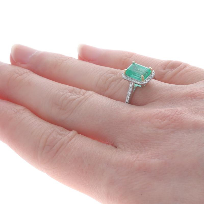 Women's Platinum Emerald & Diamond Halo Ring - 18k Emerald Cut 2.34ctw GIA For Sale